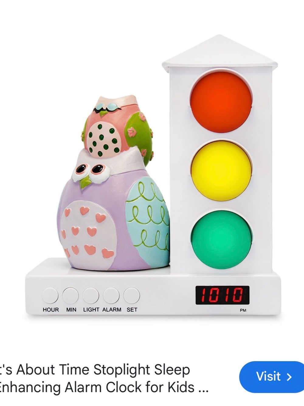 Kids Sleep Stoplight Alarm Clock with Purple Owl Design